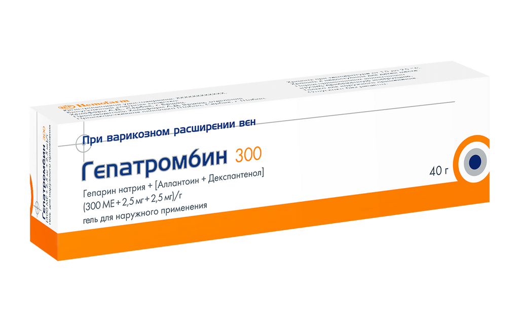 Гепатромбин, 300 МЕ+2.5 мг+2.5 мг/г, гель для наружного применения, 40 г, 1 шт.