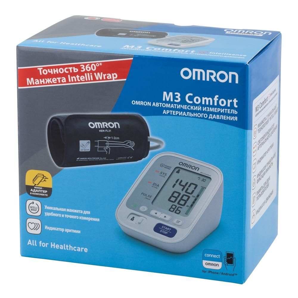 Тонометр Omron M3 Comfort, тонометр автоматический, арт. HEM-7134/7155-ALRU с универсальной манжетой и адаптером, 1 шт.