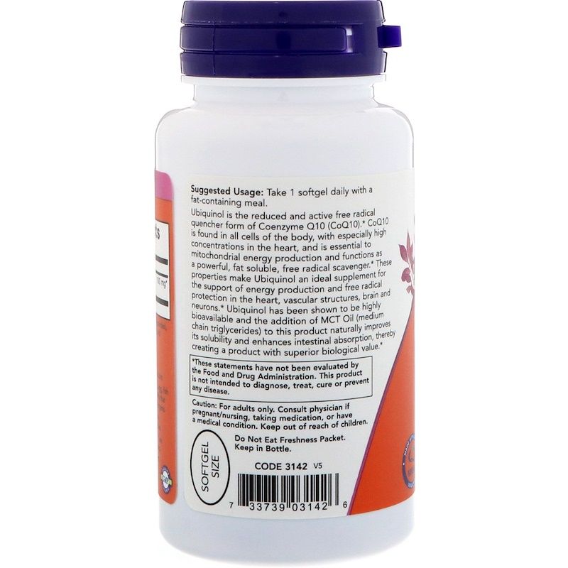 NOW Ubiquinol Убихинол, 100 мг, капсулы, 60 шт.