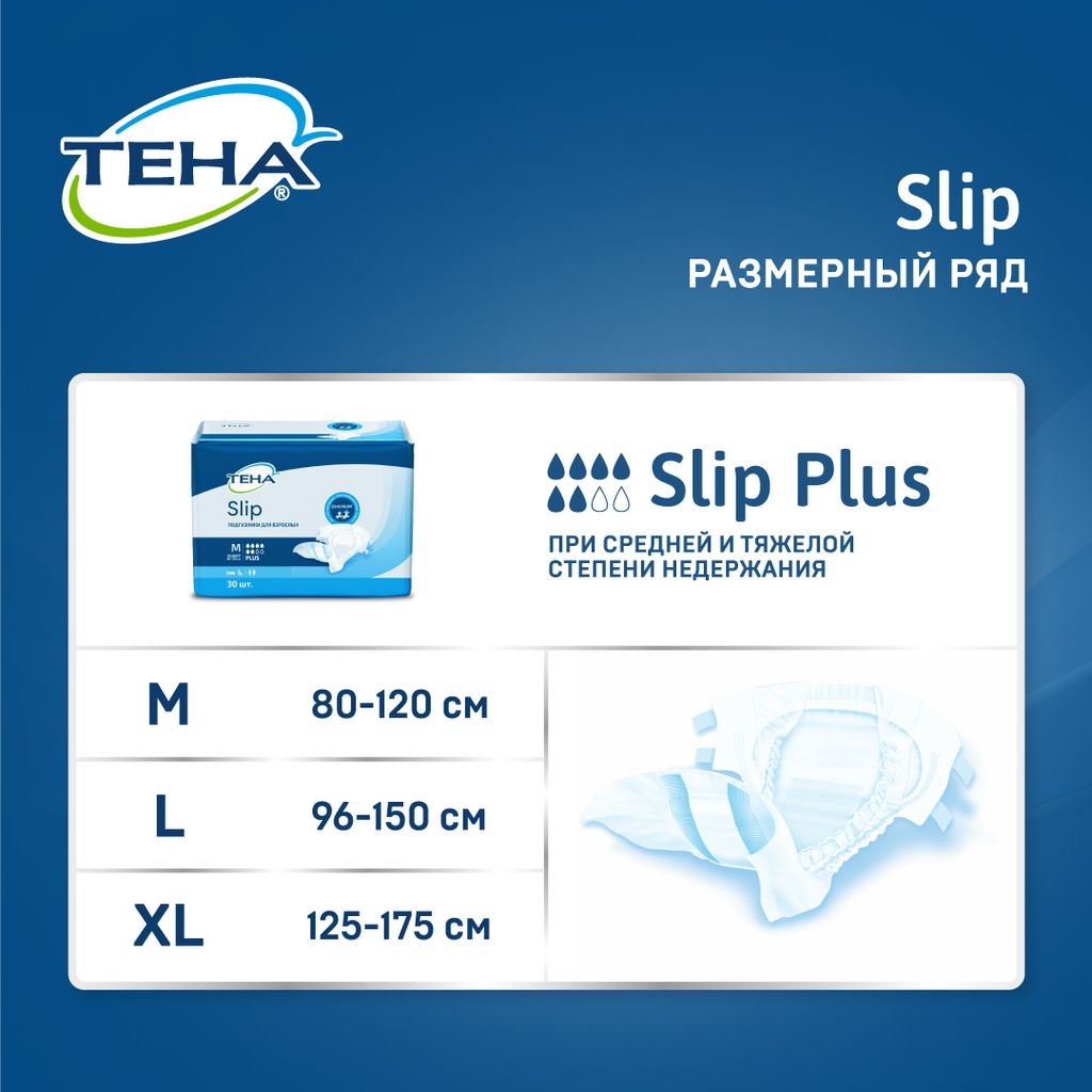 Подгузники для взрослых Тена Slip Plus Дышащие, XL, 6 капель, 28 шт.