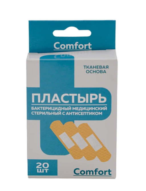 Пластырь Comfort с антисептиком, 19х72 мм, пластырь, на тканевой основе, 20 шт.