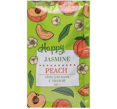Happy Соль для ванн с пеной Жасмин и Персик, 100 г, 1 шт.