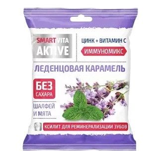 Леденцовая карамель с витамином С Smartvita, леденцы без сахара, мята и шалфей, 60 г, 1 шт.